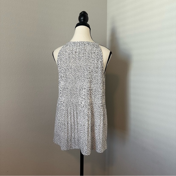 Adrianna Papell Dot Print Halter Neck‎ Sleeveless Tunic Top Black White Size M - Picture 2 of 5